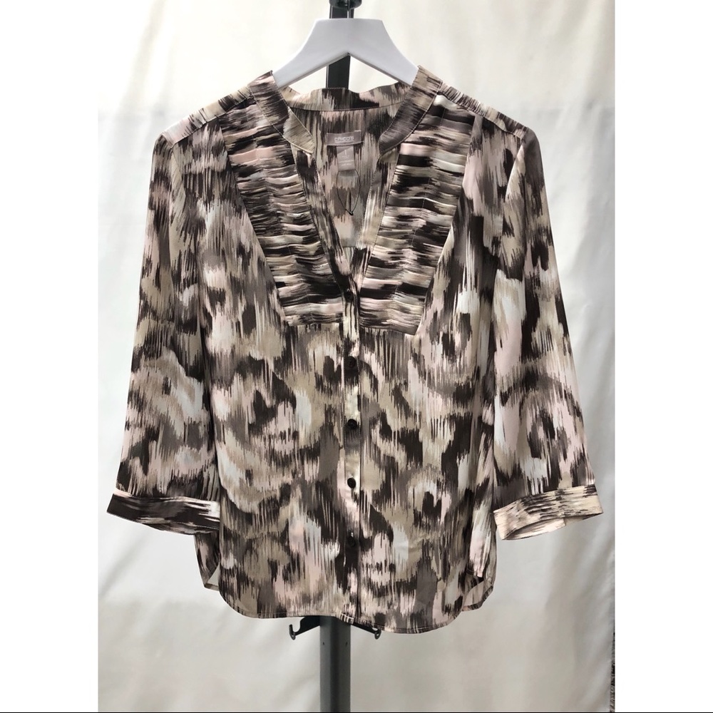 Chico’s Brown Tan Pleated V-Neck Blouse - Picture 6 of 13